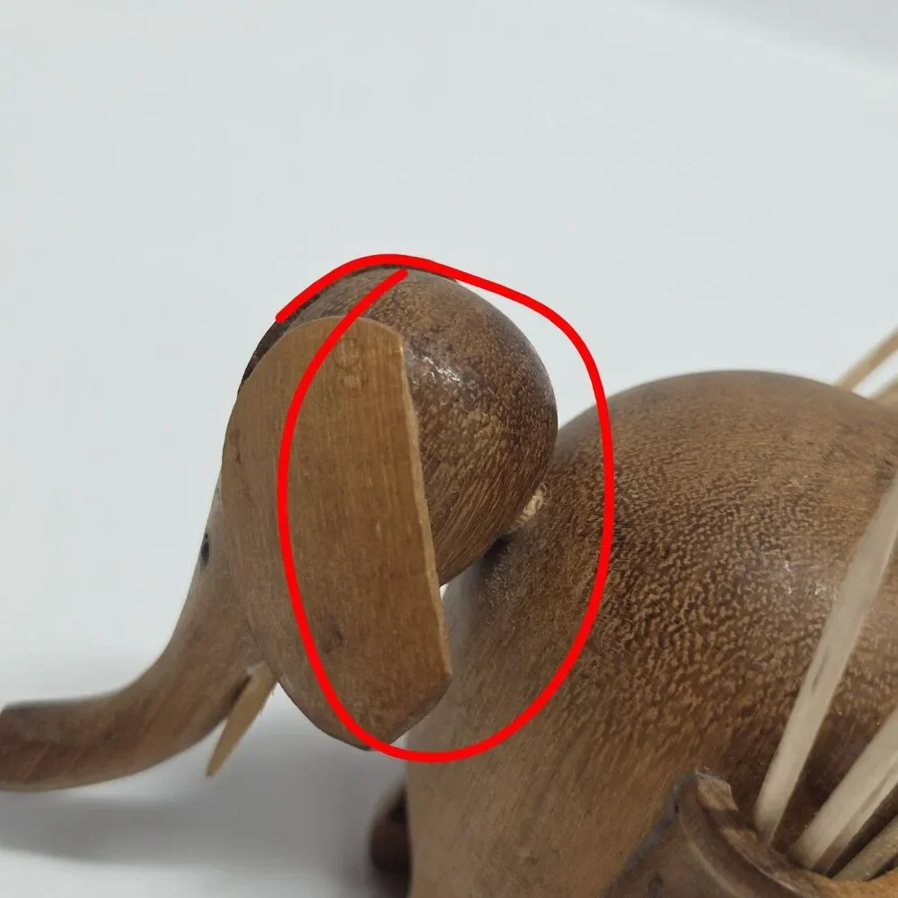 Vintage Wooden Elephant Toothpick Holder Kitchen Colonial Decor Appetizers As Is